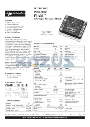 FIAM1T231 datasheet - 750/1000W; 10A; FIAM: filter input attenuator module