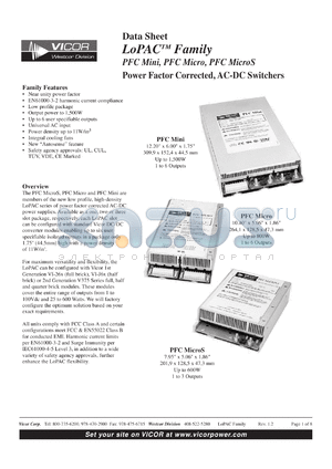 PM2-80160 datasheet - OutputV:2Vdc; inputV:85-264V; 80W; LoPAC family: PFC mini power factor corrected, AC-DC switcher