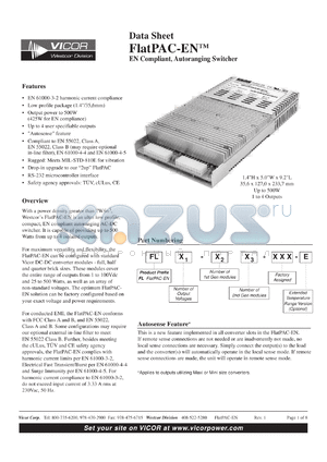 FL5-200400 datasheet - OutputV:5Vdc; inputV:90-264V; 200W; latPAC-EN: EN compliant, autoranging switcher