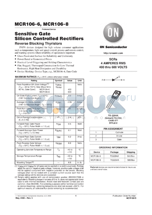 MCR106 datasheet - Silicon controlled rectifier, 4A, 600V