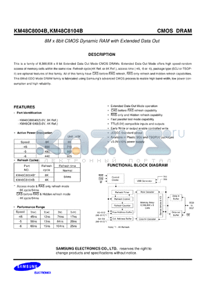 KM48C8104BK-6 datasheet - 8M x 8bit CMOS dynamic RAM with extended data out, 5V, 60ns