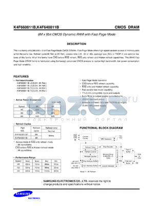 K4F640811B-TC-45 datasheet - 8M x 8bit CMOS dynamic RAM with fast page mode, 5V, 45ns