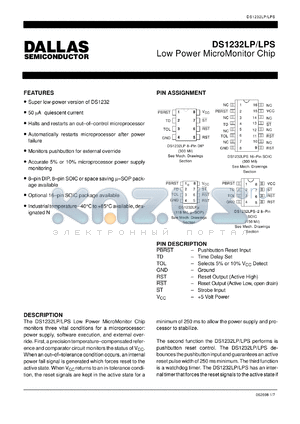 DS1232LPS datasheet - Low power micromonitor chip