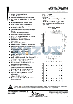 SMJ320C25-GB datasheet - Digital signal processor, 544 data RAM, 4K ROM, 128K words of data/program space, single 5-V supply