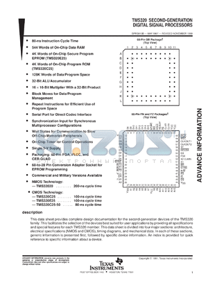 TMS32025GB datasheet - Digital signal processor, 544 data RAM, 4K ROM, 128K words of data/program space, single 5-V supply