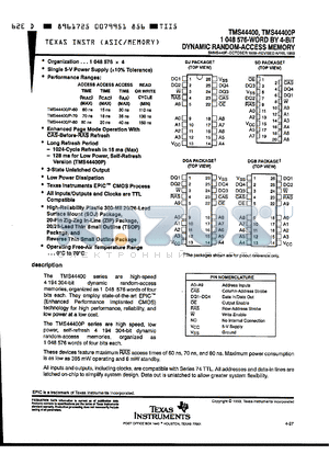 TMS44400P-80SD datasheet - 1048576 by 4-bit dynamic random-access memory, 80ns