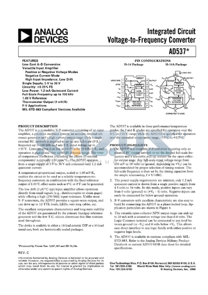 AD537SD/883B datasheet - InputV:0-4V; 500mW; integrated circuit voltage-to-frequency converter