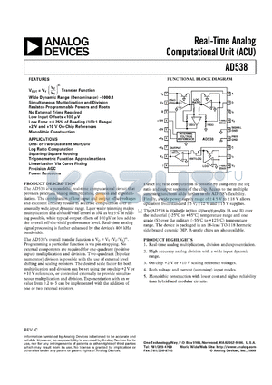 AD539SE/883B datasheet - 5V wideband dual-channel linear multiplier/divider. For precise high bandwidth AGC and VGA systems, voltage-controlled filters, video-signal processing