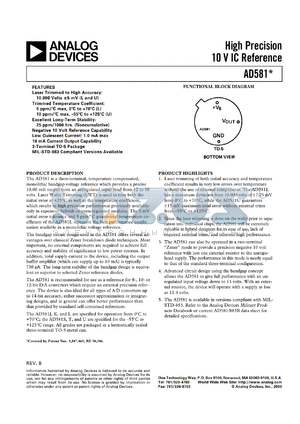 AD581 datasheet - 40V; 600mW; high precision 10V IC reference