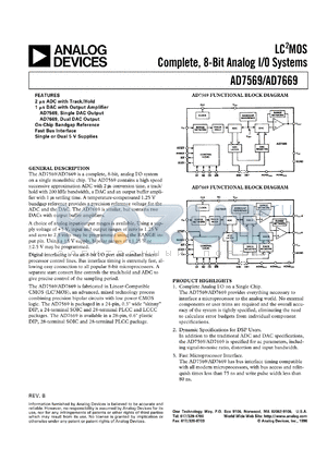AD7569AN datasheet - -0.3 to +7V; 450mW; LC2MOS complete, 8-bit analog I/O system