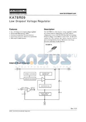 KA78R09YDTU datasheet - Low dropout voltage regulator, 1A, 9V