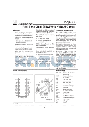 BQ4285Q datasheet - Real-time clock (RTC) with NVRAM control