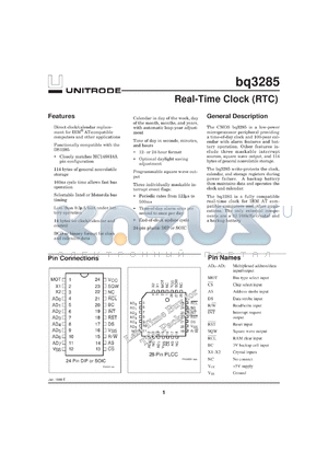 BQ3285S datasheet - Real-time clock (RTC) with 114 bytes of general storage