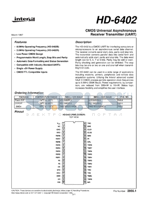 5962-9052501MQA datasheet - CMOS universal asynchronous receiver transmitter (UART), 2MHz = 125K BAUD