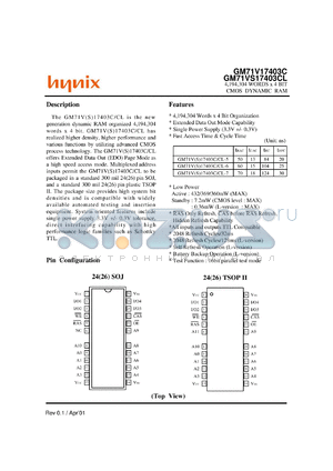 GM71V17403CJ-6 datasheet - CMOS DRAM 4,194,304 words x 4 bit, 3.3V, 60ns