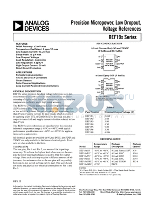 REF196GP datasheet - 0.3-18V; precision micropower, low dropout, voltage reference. For portable instrumentation, A-to-D and D-to-A converters, smart sensors