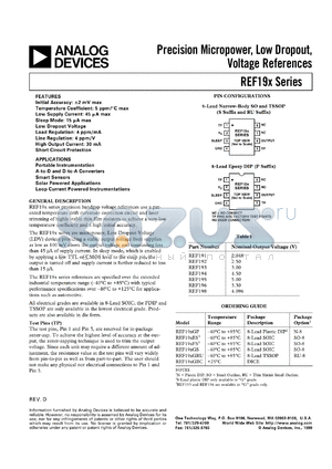 REF197FS datasheet - 0.3-18V; precision micropower, low dropout, voltage reference. For portable instrumentation, A-to-D and D-to-A converters, smart sensors