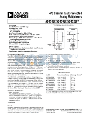 ADG508FBRN datasheet - 44V; 4/8-channel fault-protected analog multiplexer. For existing multiplexer applications and new designs requiring multiplexer functions