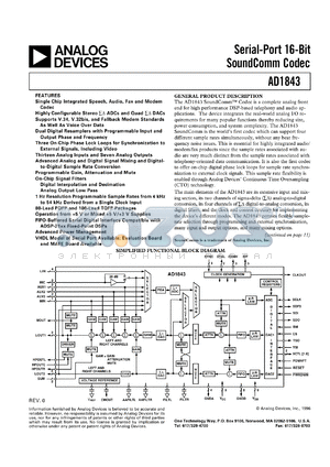 DA1843JS datasheet - 0.3-6V; serial-port 16-bit soundComm codec