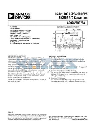 AD976BCR datasheet - 25V; 700mW; 16-bit, 100kSPS/200kSPS BiCMOS A/D converter