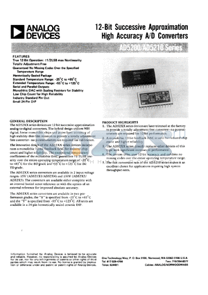 AD52000BD datasheet - +-18V; 12-bit successive approximation high accuracy A/D converter