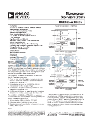 ADM8692ARU datasheet - 0.3-6V; 400-600mW; microprocessor supervisory circuit. For microprocessor systems, computers, controlles, intelligent instruments, automotive systems