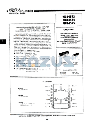 MC14575D datasheet - Dual CMOS operational amplifier and dual comparator