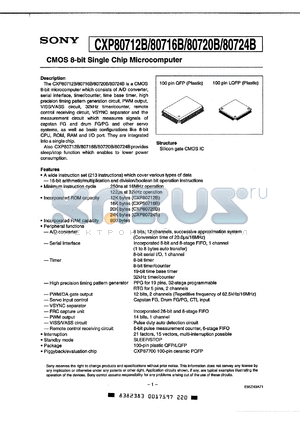 CXP80720BQ datasheet - CMOS 8-bit single chip microcomputer, 20 Kbytes ROM, 800 bytes RAM