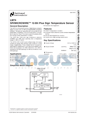 LM74-3EVAL datasheet - SPI/MICROWIRE Digital Temperature Sensor
