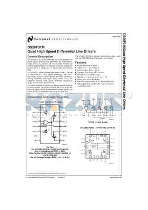DS26F31MJ datasheet - Quad High Speed Differential Line Drivers
