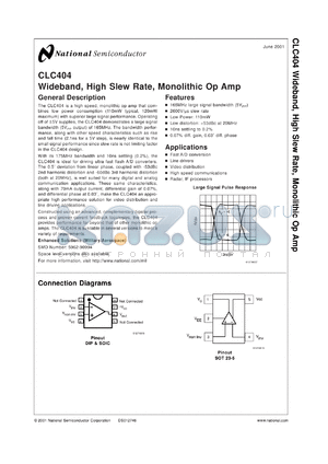 CLC404A8D datasheet - Wideband, High Slew Rate, Monolithic Op Amp