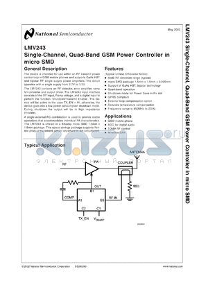 LMV243MDA datasheet - Single-Channel, Quad-Band GSM Power Controller in micro SMD