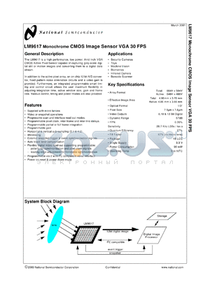 LM9617HEADBOARD datasheet - Monochrome CMOS Image Sensor VGA 30 FPS