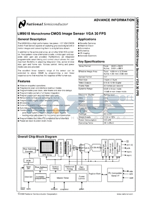 LM9618-5SENSORS datasheet - Monochrome CMOS Image Sensor VGA 30 FPS