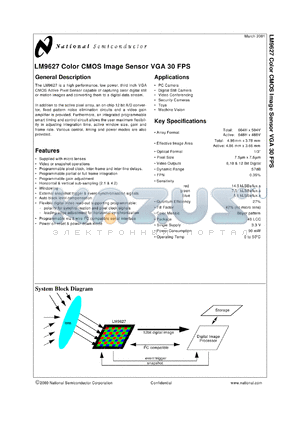 LM9627EVAL-KIT datasheet - Color CMOS Image Sensor VGA 30 FPS