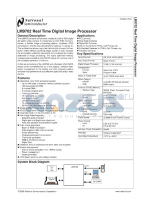 LM9702DEV-KIT datasheet - Real Time Digital Image Processor