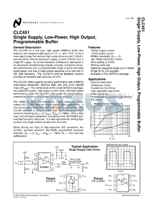 CLC451AJP datasheet - CLC451 Single Supply, Low-Power, High Output, Programmable Buffer