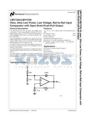 LMV7235MDC datasheet - 45 nsec, Ultra Low Power, Low Voltage, Rail-toRail Input Comparator with Open-Drain/Push-Pull Output