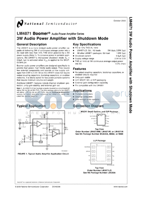 LM4871LDX datasheet - 3W Audio Power Amplifier with Shutdown Mode
