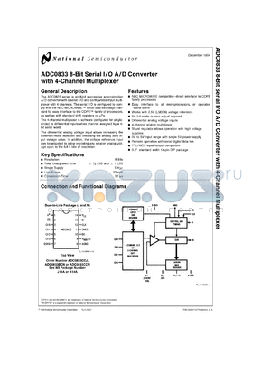 ADC0833CCN datasheet - 8-Bit Serial I/O A/D Converter with 4-Channel Multiplexer