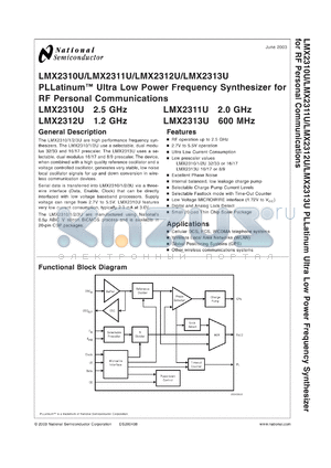 LMX2310UEVAL datasheet - 2.5 GHz PLLatinum Ultra Low Power Frequency Synthesizer for RF Personal Communications