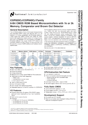 COP820CJMHEA-3 datasheet - 8-Bit CMOS ROM Based Microcontrollers with 1k or 2k Memory, Comparator and Brown Out Detector