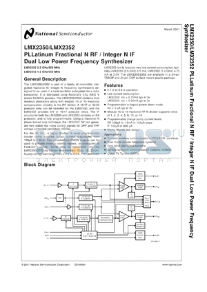 LMX2350TMX datasheet - 2.5 GHz/550 MHz PLLatinum Fractional N RF / Integer N IF Dual Low Power Frequency Synthesizer