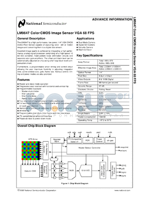 LM9647-5SENSORS datasheet - Color CMOS Image Sensor VGA 68 FPS