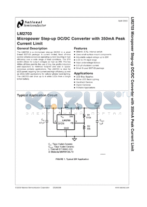 LM2703EV datasheet - Micropower Step-up DC/DC Converter with 350mA Peak Current Limit