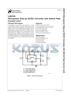 LM2704-ADJMDC datasheet - Micropower Step-up DC/DC Converter with 550mA Peak Current Limit