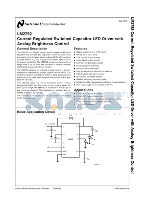 LM2792EVAL datasheet - Current Regulated Switched Capacitor LED Driver with Analog Brightness Control