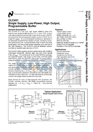 CLC451AJE-TR13 datasheet - CLC451 Single Supply, Low-Power, High Output, Programmable Buffer