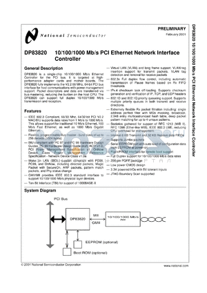 DP83820BVUW datasheet - 10/100/1000 Mb/s PCI Ethernet Network Interface Controller