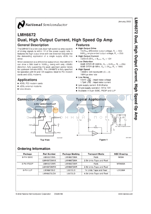 LMH6672MWC datasheet - Dual, High Output Current, High Speed Op Amp